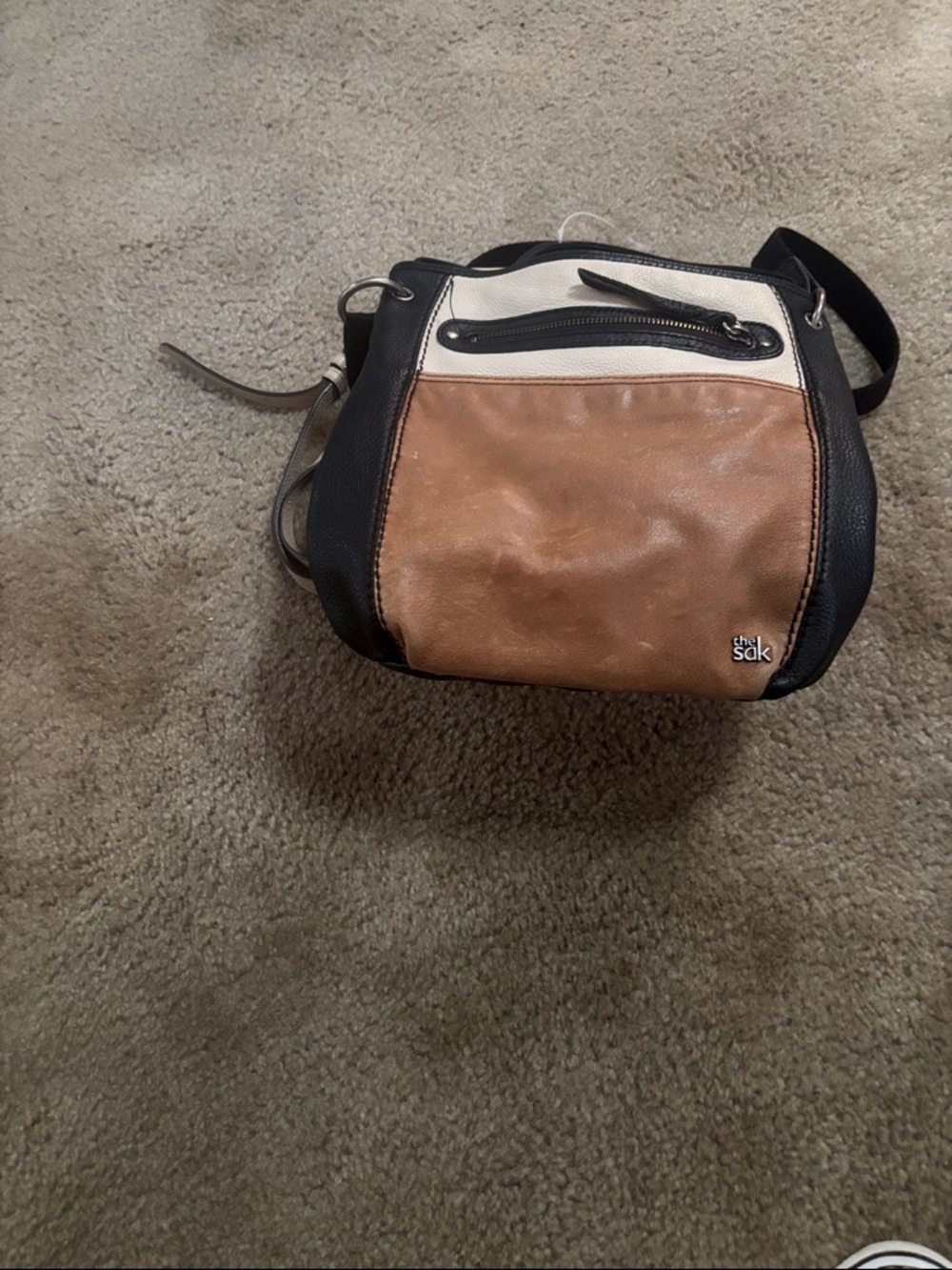 The Sak Leather Crossbody Messenger in Brown, Black & Cream